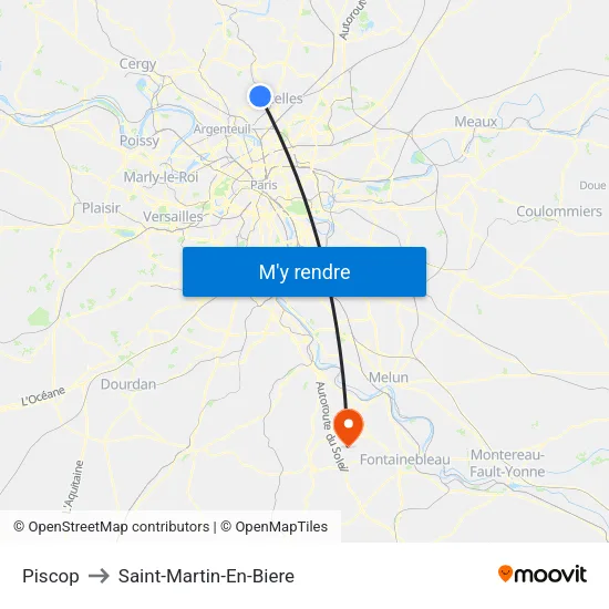 Piscop to Saint-Martin-En-Biere map
