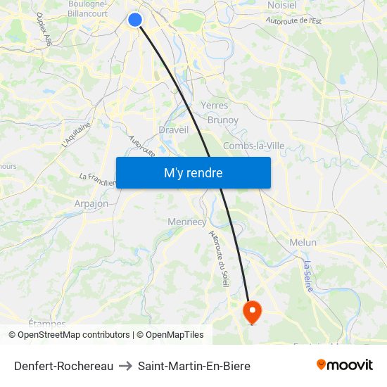 Denfert-Rochereau to Saint-Martin-En-Biere map