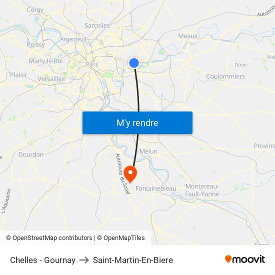 Chelles - Gournay to Saint-Martin-En-Biere map