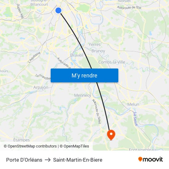 Porte D'Orléans to Saint-Martin-En-Biere map
