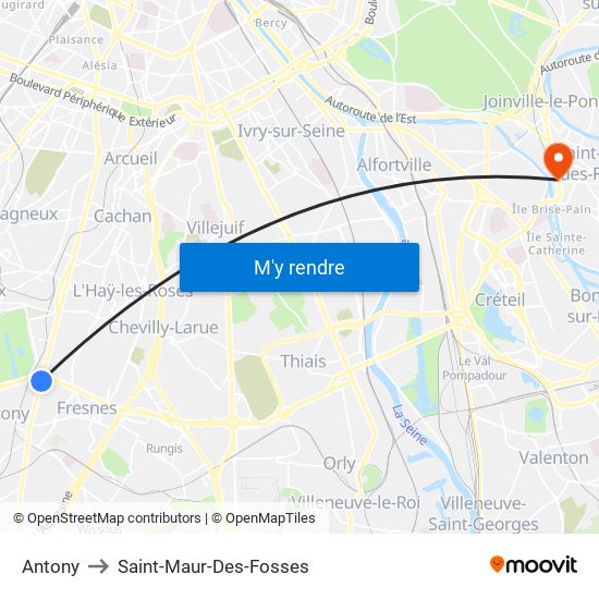 Antony to Saint-Maur-Des-Fosses map