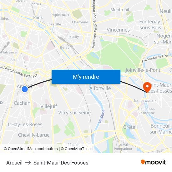 Arcueil to Saint-Maur-Des-Fosses map