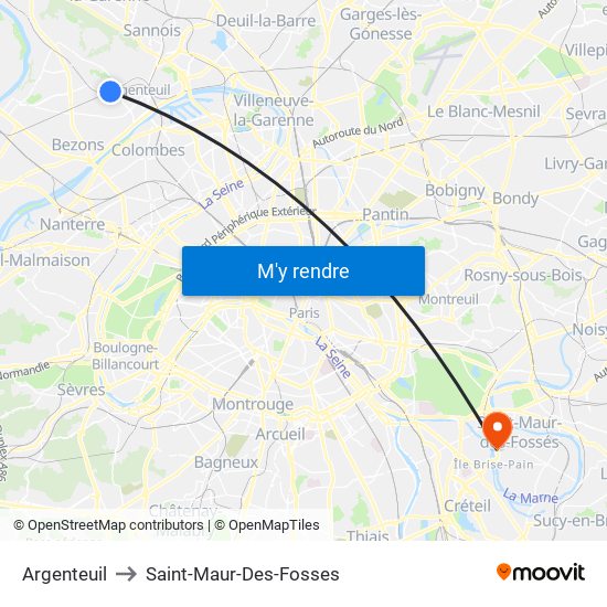 Argenteuil to Saint-Maur-Des-Fosses map