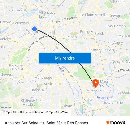 Asnieres-Sur-Seine to Saint-Maur-Des-Fosses map