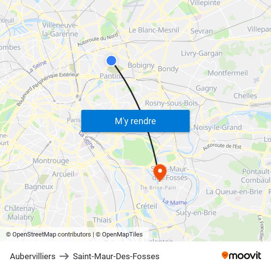 Aubervilliers to Saint-Maur-Des-Fosses map