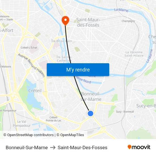 Bonneuil-Sur-Marne to Saint-Maur-Des-Fosses map