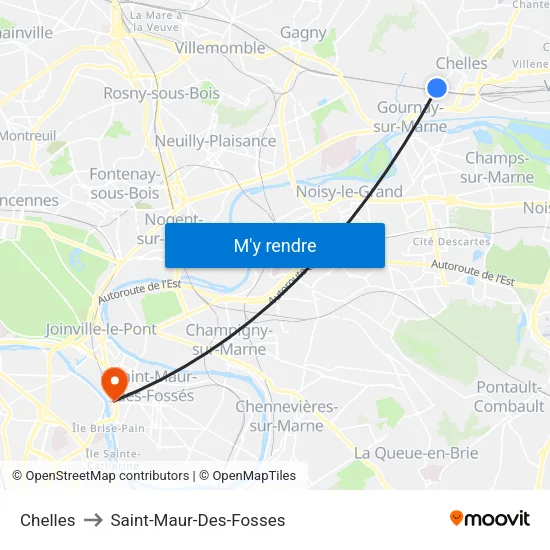 Chelles to Saint-Maur-Des-Fosses map