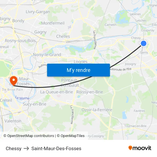 Chessy to Saint-Maur-Des-Fosses map