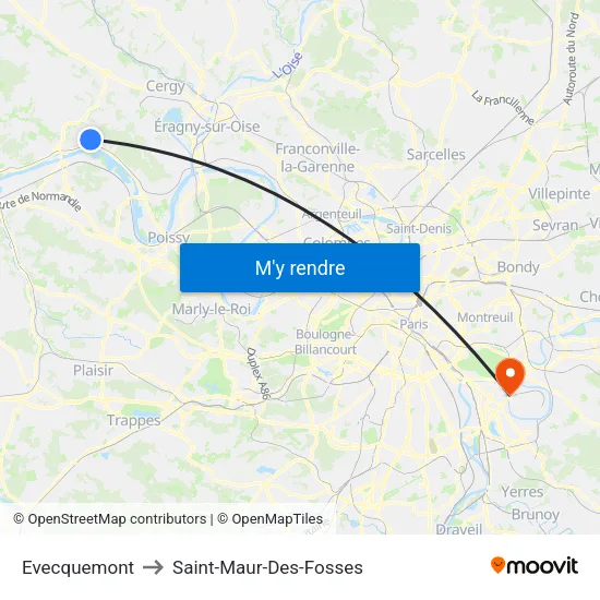 Evecquemont to Saint-Maur-Des-Fosses map