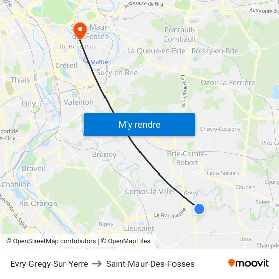 Evry-Gregy-Sur-Yerre to Saint-Maur-Des-Fosses map