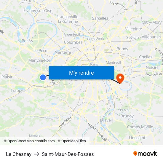 Le Chesnay to Saint-Maur-Des-Fosses map