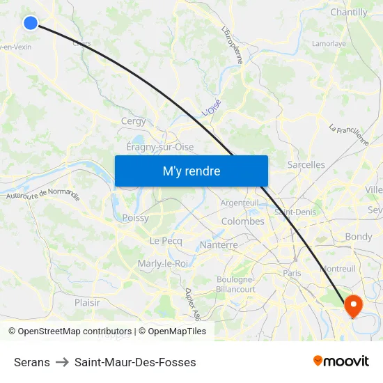 Serans to Saint-Maur-Des-Fosses map