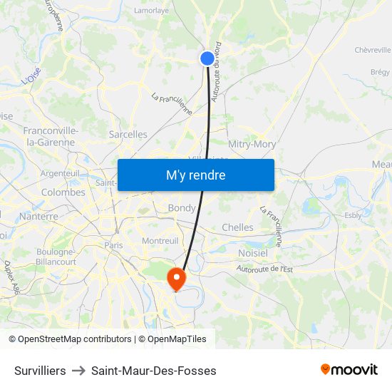 Survilliers to Saint-Maur-Des-Fosses map