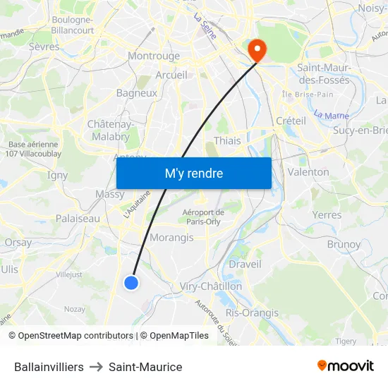 Ballainvilliers to Saint-Maurice map