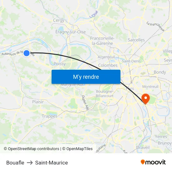 Bouafle to Saint-Maurice map