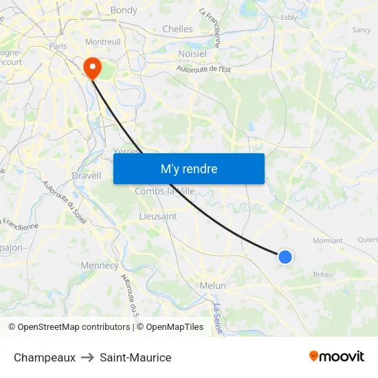 Champeaux to Saint-Maurice map