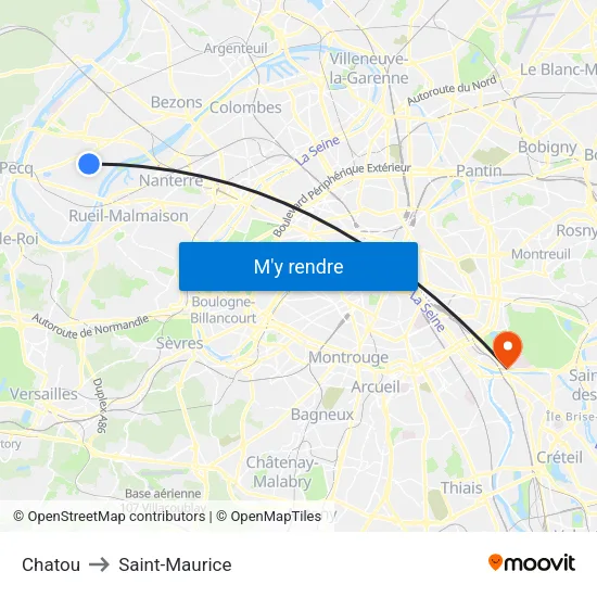 Chatou to Saint-Maurice map