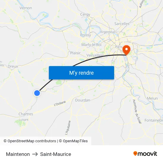 Maintenon to Saint-Maurice map