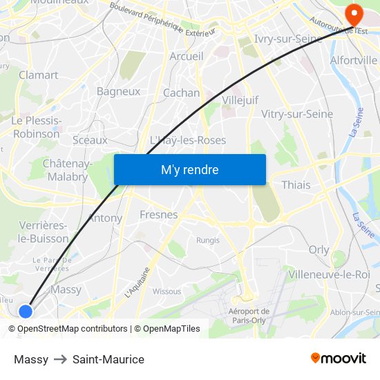 Massy to Saint-Maurice map