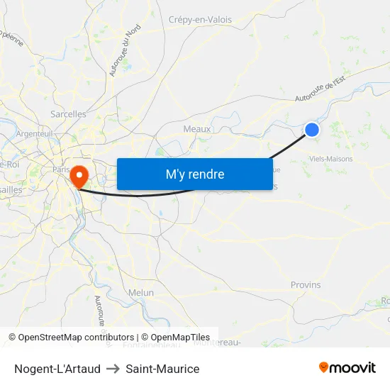 Nogent-L'Artaud to Saint-Maurice map
