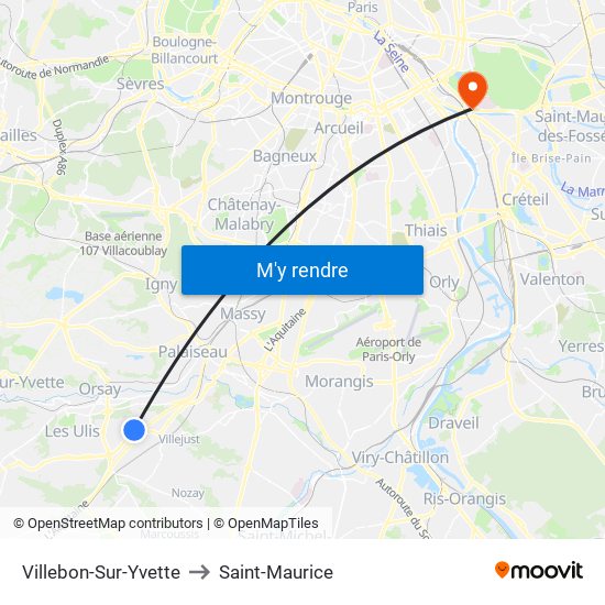 Villebon-Sur-Yvette to Saint-Maurice map