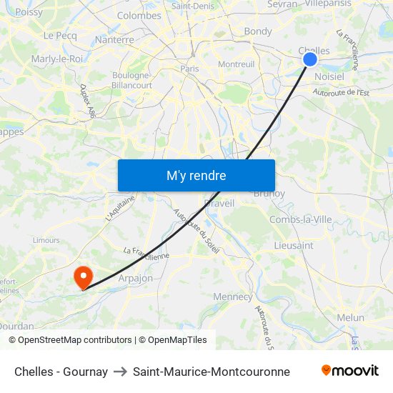 Chelles - Gournay to Saint-Maurice-Montcouronne map