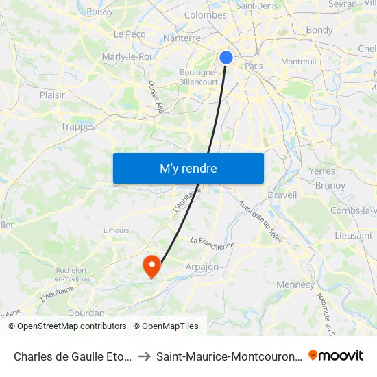 Charles de Gaulle Etoile to Saint-Maurice-Montcouronne map