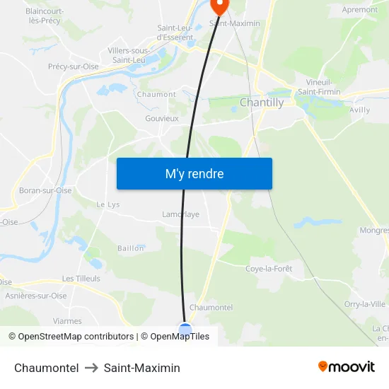 Chaumontel to Saint-Maximin map