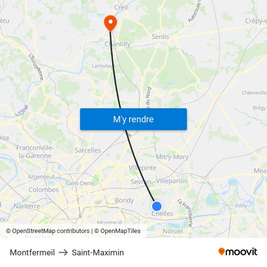 Montfermeil to Saint-Maximin map