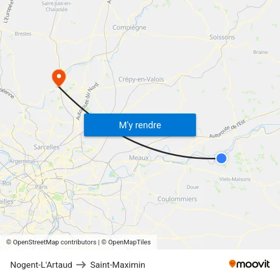 Nogent-L'Artaud to Saint-Maximin map