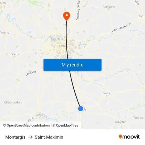 Montargis to Saint-Maximin map