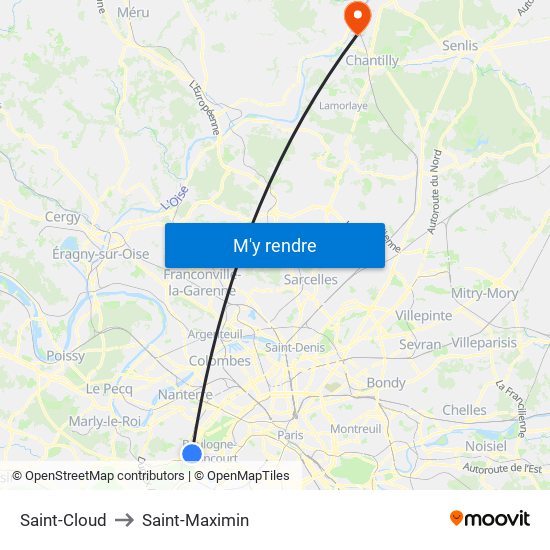 Saint-Cloud to Saint-Maximin map