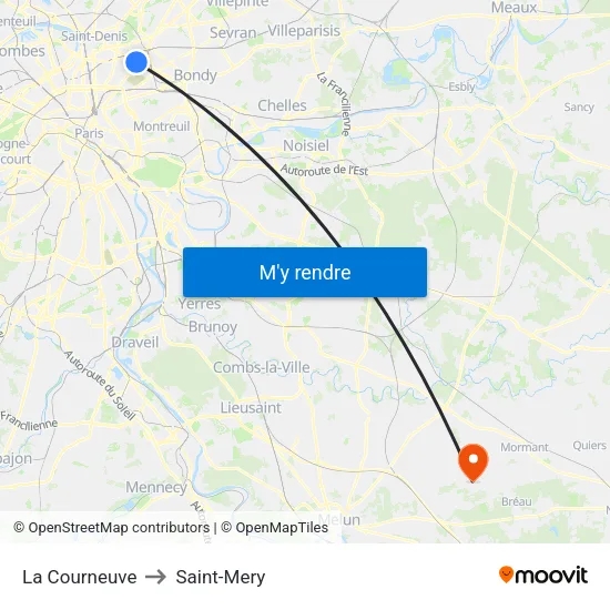 La Courneuve to Saint-Mery map