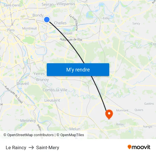 Le Raincy to Saint-Mery map