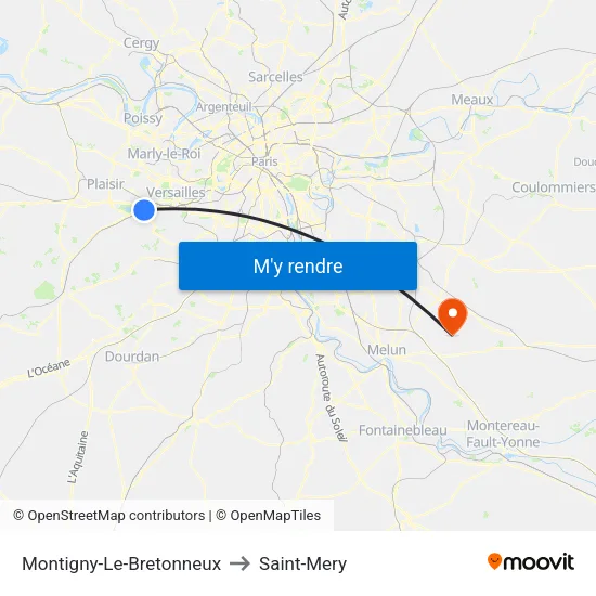 Montigny-Le-Bretonneux to Saint-Mery map