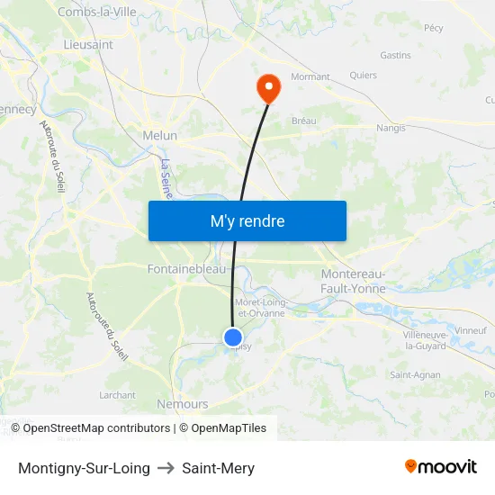 Montigny-Sur-Loing to Saint-Mery map