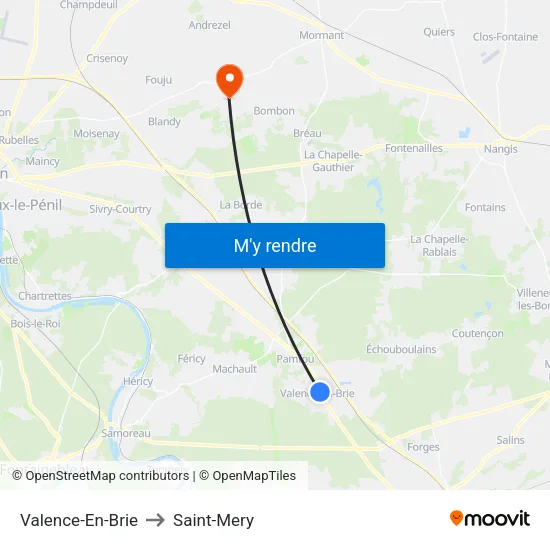 Valence-En-Brie to Saint-Mery map