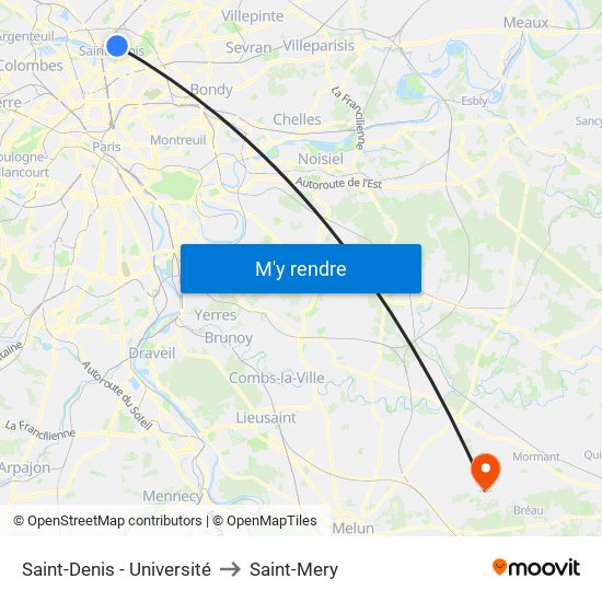 Saint-Denis - Université to Saint-Mery map