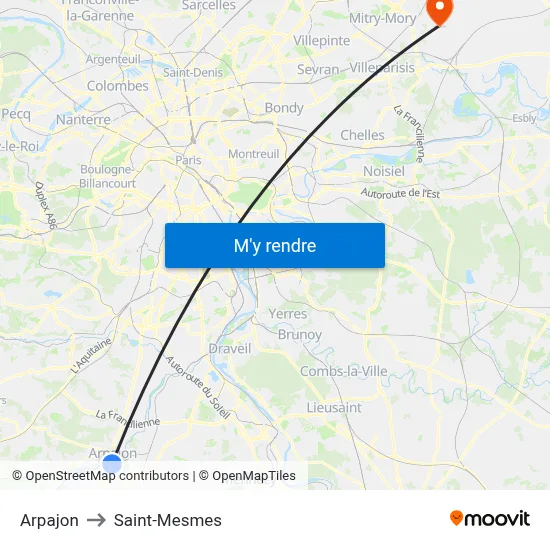 Arpajon to Saint-Mesmes map