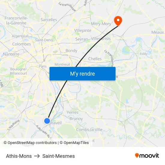 Athis-Mons to Saint-Mesmes map
