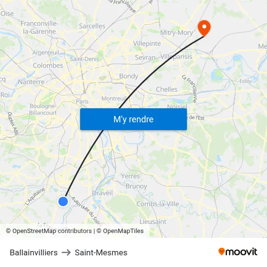 Ballainvilliers to Saint-Mesmes map