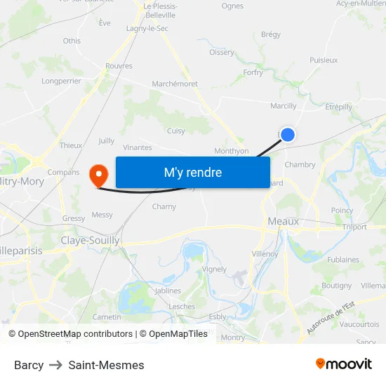 Barcy to Saint-Mesmes map