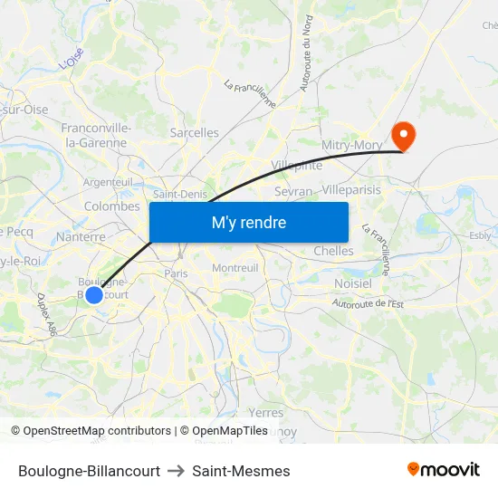 Boulogne-Billancourt to Saint-Mesmes map