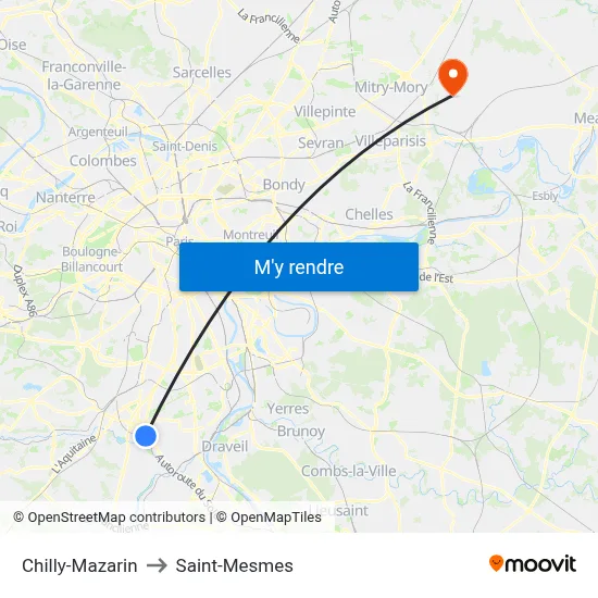 Chilly-Mazarin to Saint-Mesmes map