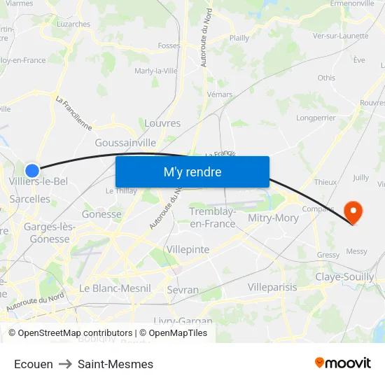 Ecouen to Saint-Mesmes map