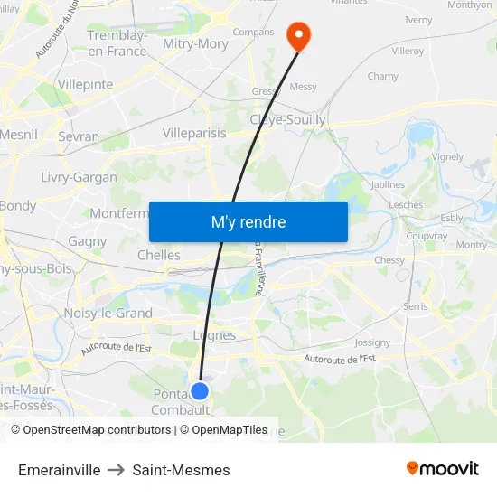 Emerainville to Saint-Mesmes map