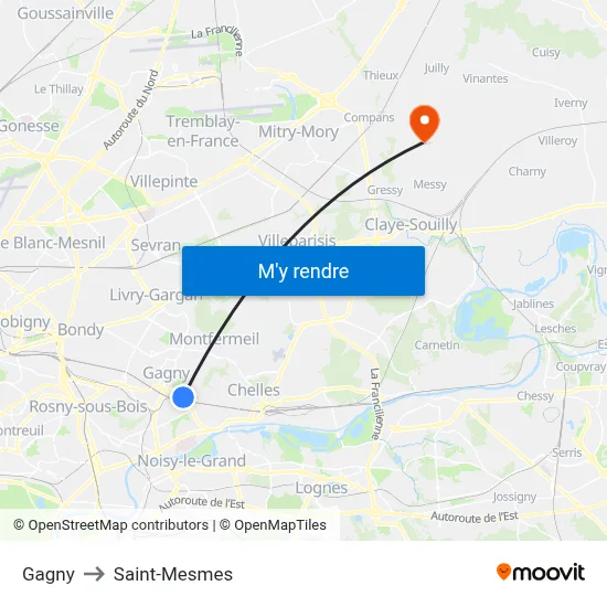 Gagny to Saint-Mesmes map
