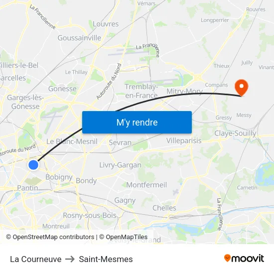 La Courneuve to Saint-Mesmes map