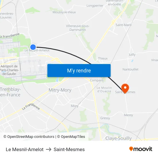 Le Mesnil-Amelot to Saint-Mesmes map
