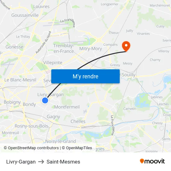 Livry-Gargan to Saint-Mesmes map